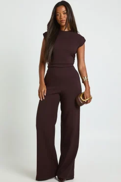 boohoo Combinaison Jambes Larges à Taille Froncée<Femme Looks Chocolat|Combinaisons Et Combishorts