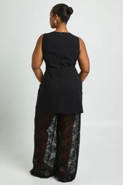 Combinaison Longue Grande Taille En Bengaline Avec Jambes Larges En Dentelle