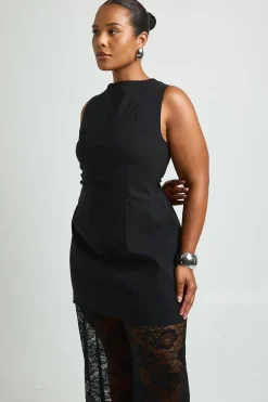 Combinaison Longue Grande Taille En Bengaline Avec Jambes Larges En Dentelle