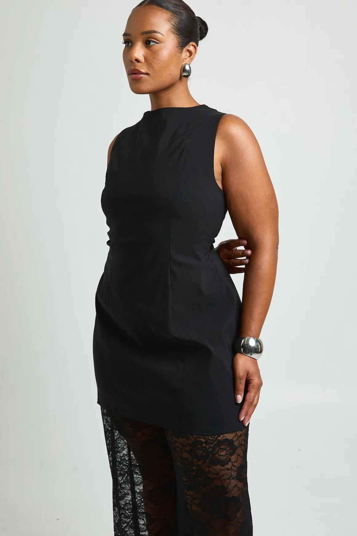 Combinaison Longue Grande Taille En Bengaline Avec Jambes Larges En Dentelle