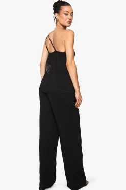 Combinaison à longues jambes larges en mousseline texturée drapée