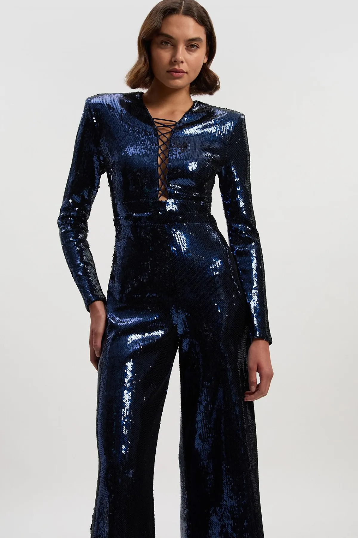 KarenMillen Combinaison à Manches Longues en Maille Stretch avec Détail Lacé et Sequins<Femme Satin Et Dentelle|Combinaisons Et Combishorts