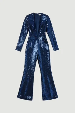 KarenMillen Combinaison à Manches Longues en Maille Stretch avec Détail Lacé et Sequins<Femme Satin Et Dentelle|Combinaisons Et Combishorts