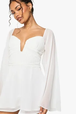 boohoo Combinaison à manches longues en chiffon plissé<Femme Combinaisons Et Combishorts