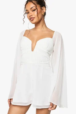 boohoo Combinaison à manches longues en chiffon plissé<Femme Combinaisons Et Combishorts