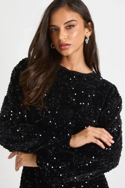 boohoo Combinaison à paillettes à manches extrêmes ceinturée<Femme Combinaisons Et Combishorts