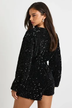 boohoo Combinaison à paillettes à manches extrêmes ceinturée<Femme Combinaisons Et Combishorts