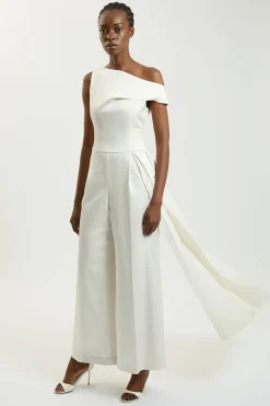 Combinaison Pantalon Asymétrique Drapée En Satin Ajustée Petite