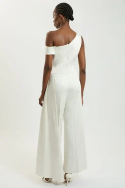 Combinaison Pantalon Asymétrique Drapée En Satin Ajustée Petite