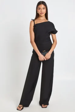 Combinaison-pantalon Asymétrique Froncée À Jambes Larges