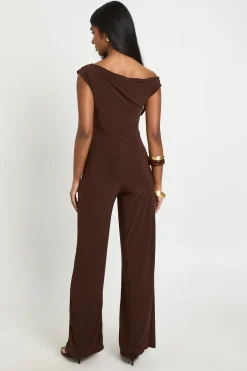 boohoo Combinaison-pantalon Asymétrique Froncée À Jambes Larges<Femme Looks Chocolat|Combinaisons Et Combishorts