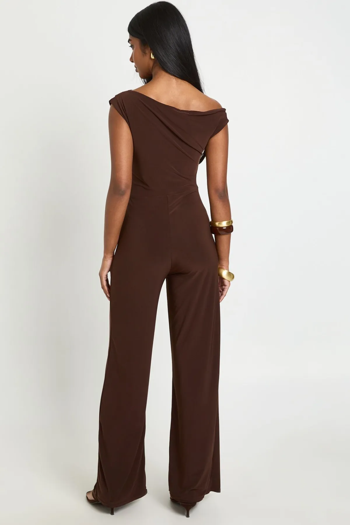 boohoo Combinaison-pantalon Asymétrique Froncée À Jambes Larges<Femme Looks Chocolat|Combinaisons Et Combishorts