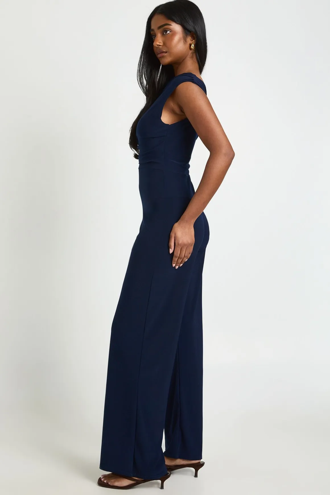 Combinaison-pantalon Asymétrique Froncée À Jambes Larges