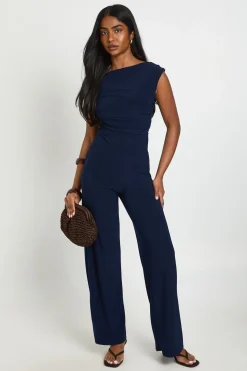 Combinaison-pantalon Asymétrique Froncée À Jambes Larges
