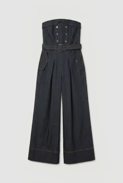 Combinaison-pantalon Bandeau En Denim Façon Trench Ajusté