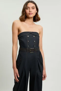 Combinaison-pantalon Bandeau En Denim Façon Trench Ajusté