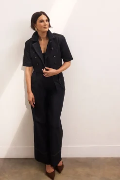 Combinaison-pantalon Bandeau En Denim Façon Trench Ajusté