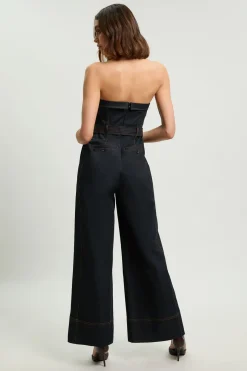 Combinaison-pantalon Bandeau En Denim Façon Trench Ajusté