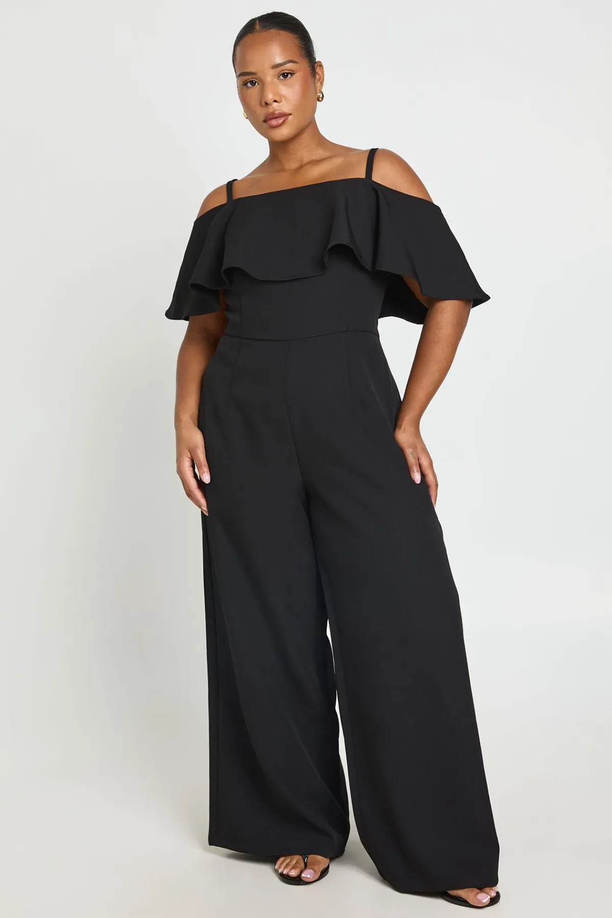 boohoo Combinaison-pantalon Bardot À Volants Grande Taille<Femme Combinaisons Et Combishorts