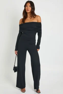 Combinaison-pantalon Bardot À Manches Longues Et Jambes Larges