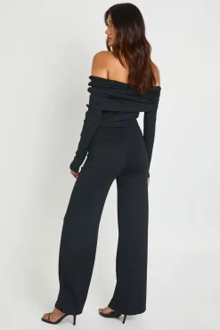 Combinaison-pantalon Bardot À Manches Longues Et Jambes Larges
