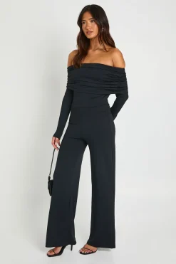 Combinaison-pantalon Bardot À Manches Longues Et Jambes Larges