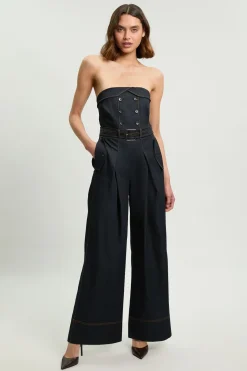 KarenMillen Combinaison-pantalon Bustier En Denim Façon Trench Ajustée Petite<Femme Denim|Combinaisons Et Combishorts