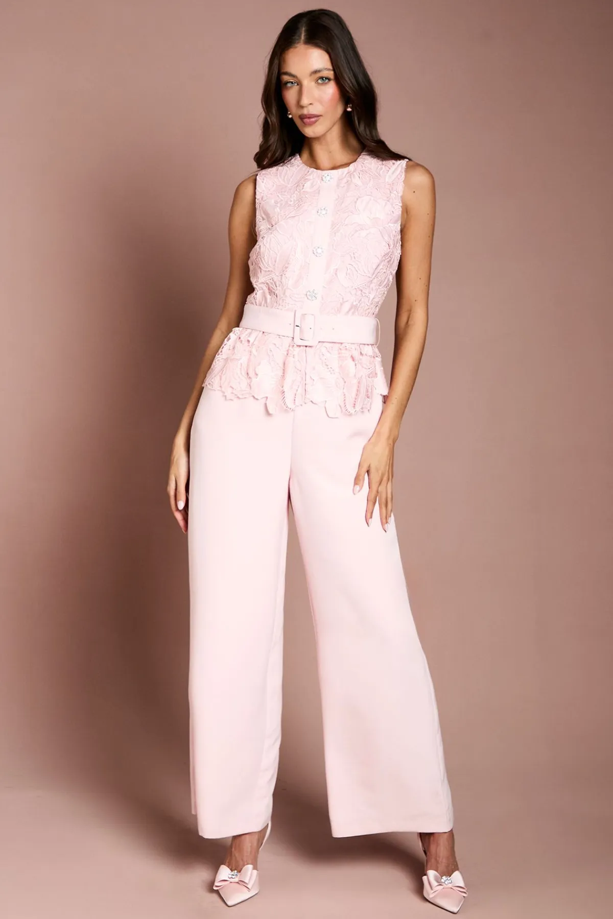 Coast Combinaison Pantalon Ceinturée En Crêpe Avec Corsage En Dentelle<Femme Satin Et Dentelle|Combinaisons Et Combishorts