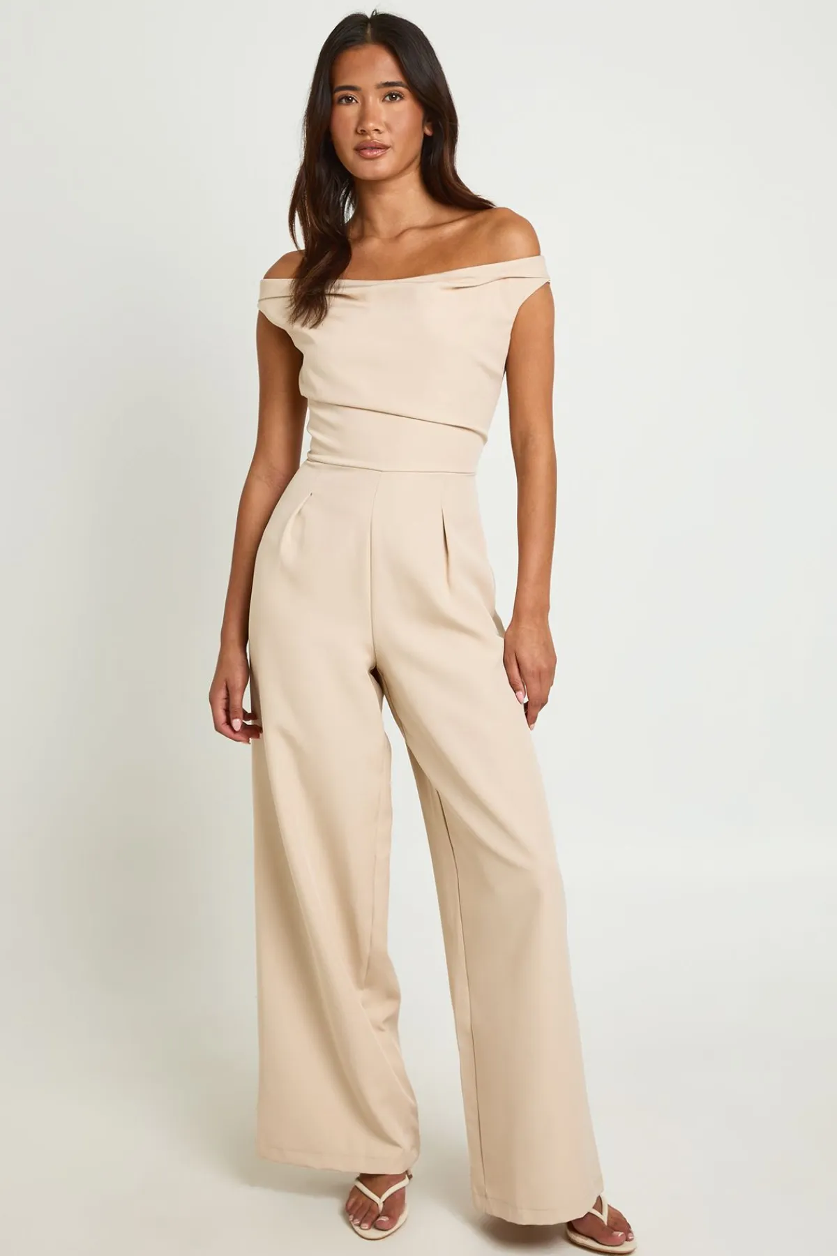 boohoo Combinaison-pantalon Drapée À Encolure Bardot Et Jambes Larges<Femme Combinaisons Et Combishorts