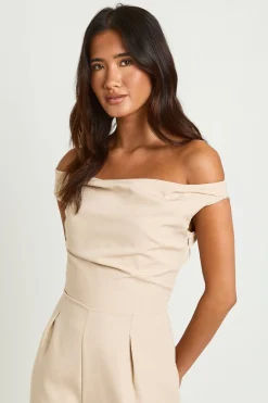 boohoo Combinaison-pantalon Drapée À Encolure Bardot Et Jambes Larges<Femme Combinaisons Et Combishorts