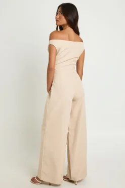 boohoo Combinaison-pantalon Drapée À Encolure Bardot Et Jambes Larges<Femme Combinaisons Et Combishorts