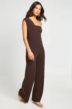 Combinaison Pantalon Droit À Une Épaule Avec Détail Drapé