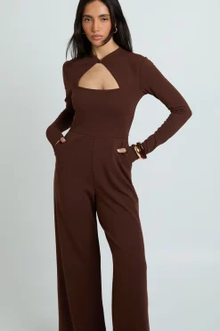 boohoo Combinaison-pantalon En Crêpe Jersey Col Montant Jambes Larges<Femme Combinaisons Et Combishorts
