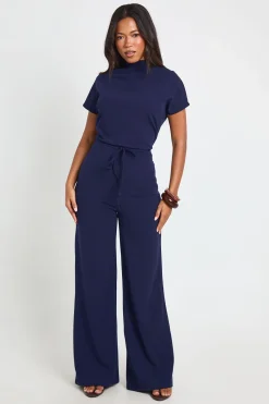 boohoo Combinaison-pantalon En Crêpe À Jambes Larges Avec Col Montant Et Taille À Cordon<Femme Combinaisons Et Combishorts