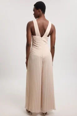 Combinaison-pantalon En Georgette Tissée Plissée À Dos Croisé