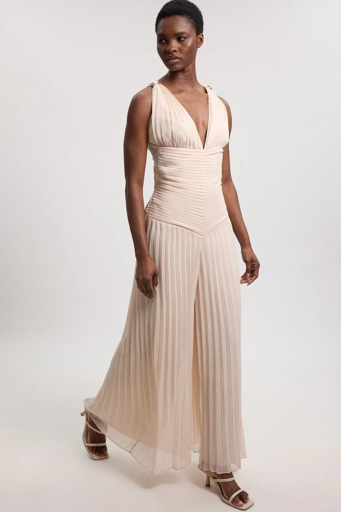 Combinaison-pantalon En Georgette Tissée Plissée À Dos Croisé