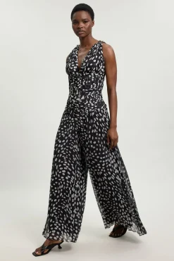 Combinaison-pantalon En Georgette Tissée Froissée À Pois Avec Dos Croisé