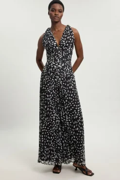 Combinaison-pantalon En Georgette Tissée Froissée À Pois Avec Dos Croisé