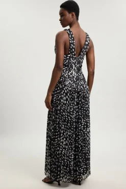 Combinaison-pantalon En Georgette Tissée Froissée À Pois Avec Dos Croisé