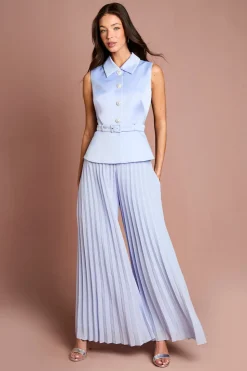 Combinaison-pantalon En Georgette Plissée À Basque Et Col