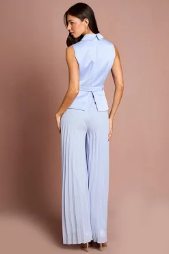 Combinaison-pantalon En Georgette Plissée À Basque Et Col