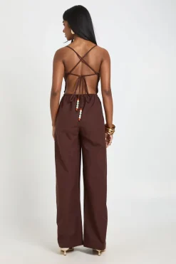 boohoo Combinaison-pantalon En Lin À Col Bénitier Et Jambes Larges<Femme Combinaisons Et Combishorts