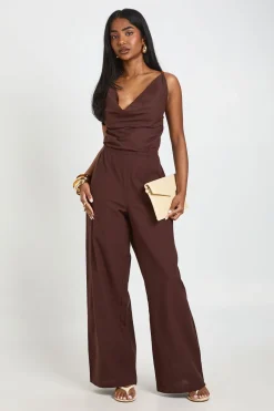 boohoo Combinaison-pantalon En Lin À Col Bénitier Et Jambes Larges<Femme Combinaisons Et Combishorts