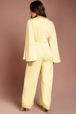 Combinaison-pantalon En Satin À Taille Cache-cœur Et Manches Évasées