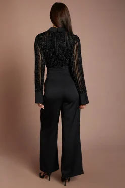 Combinaison Pantalon En Satin À Manches Longues Avec Bustier Texturé