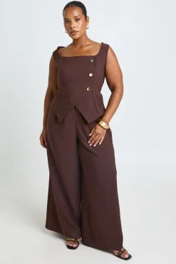 boohoo Combinaison-pantalon Grande Taille Crêpe Dorée À Boutons Et Devant Cache-cœur<Femme Combinaisons Et Combishorts