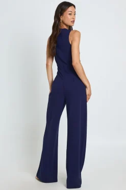 Combinaison Pantalon Grande Taille Col Montant Taille Cintrée Jambes Larges