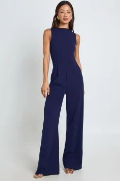 Combinaison Pantalon Grande Taille Col Montant Taille Cintrée Jambes Larges