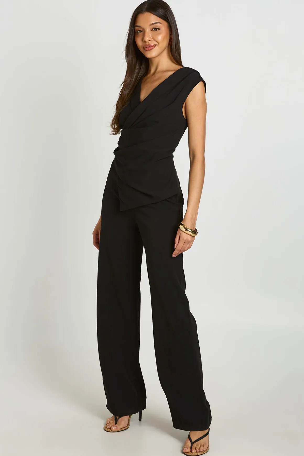 Combinaison-pantalon Jambe Large À Détail Drapé Et Devant Cache-cœur
