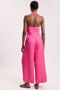 KarenMillen Combinaison-pantalon À Jambes Larges En Viscose Lin Premium Avec Encolure Croisée Dos-nu Et Ceinture<Femme Combinaisons Et Combishorts|Tenues De Plage